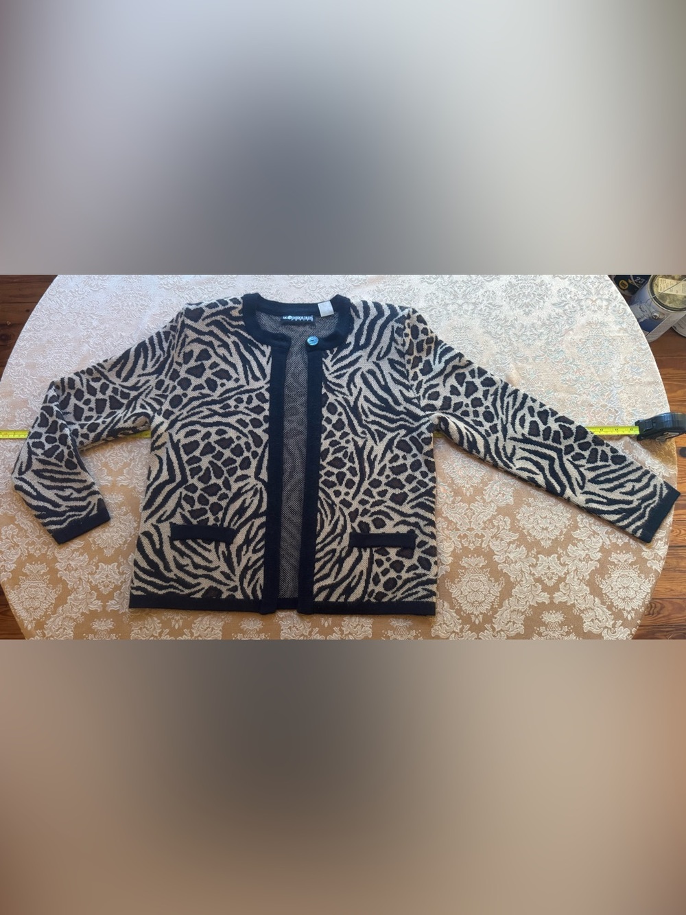 Sag Harbor Black & Cream Animal-Print Cardigan